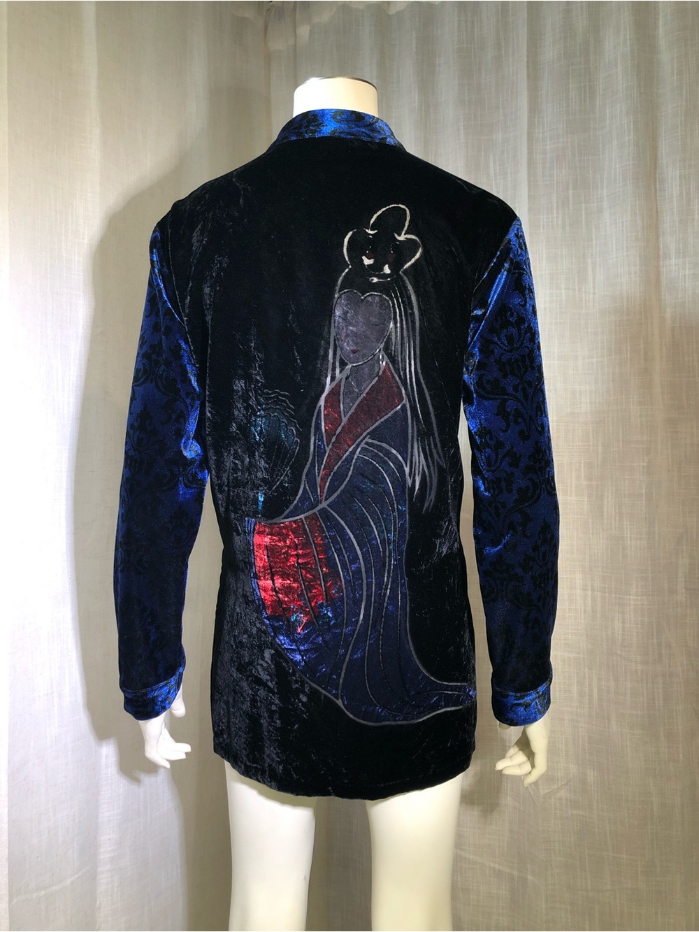 Look East Burnout Velvet Geisha Blouse w/ Mandarin Collar